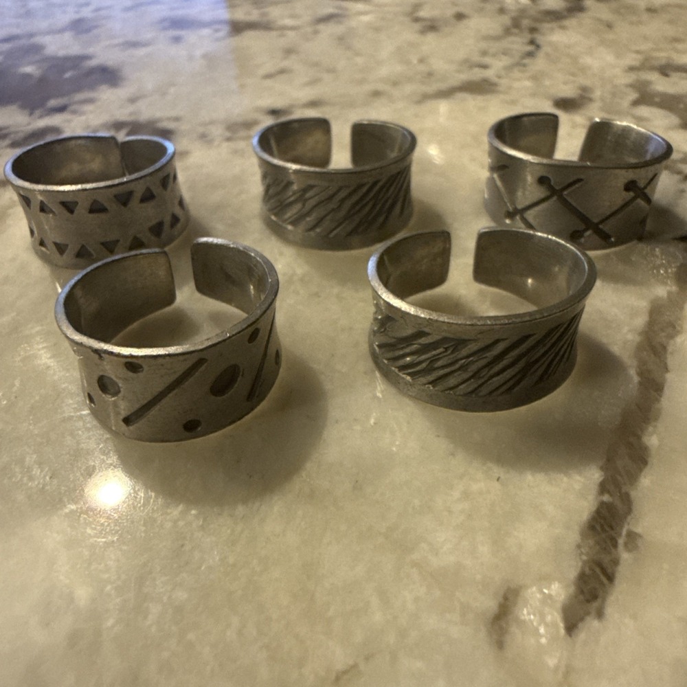Lot of 5 Vintage Jørgen Jensen Denmark Pewter Rings Mid Century Modernist Set